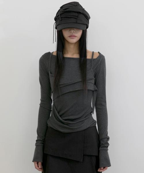 Layered Bustier Long Sleeve (FL-105_Charcoal)