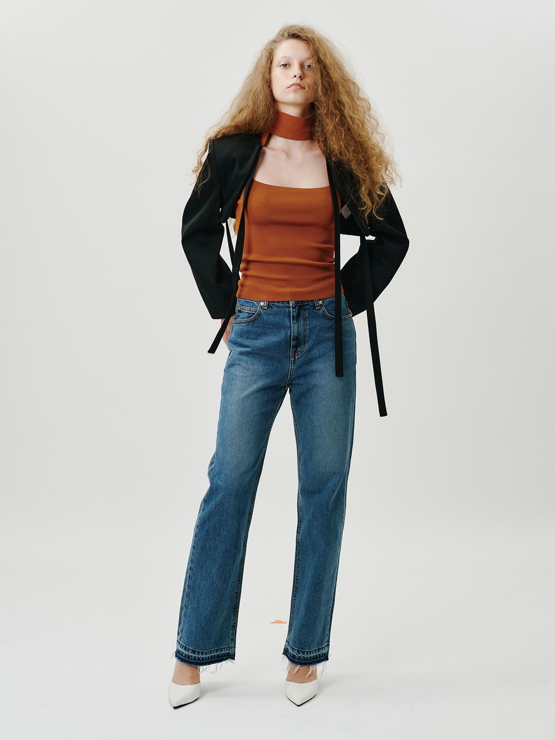 Deep blue semi wide jeans - SW002