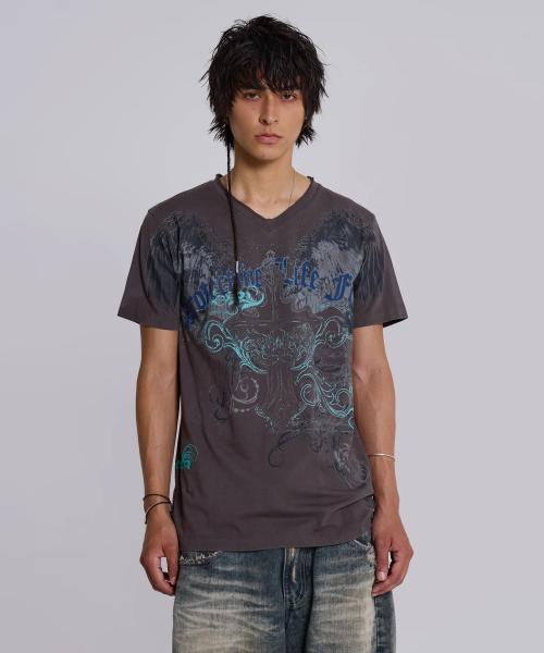 (U) 브라운 드림 브이넥 숏 슬리브 티 블랙 BROWN DREAM V NECK SHORT SLEEVE TEE BLACK