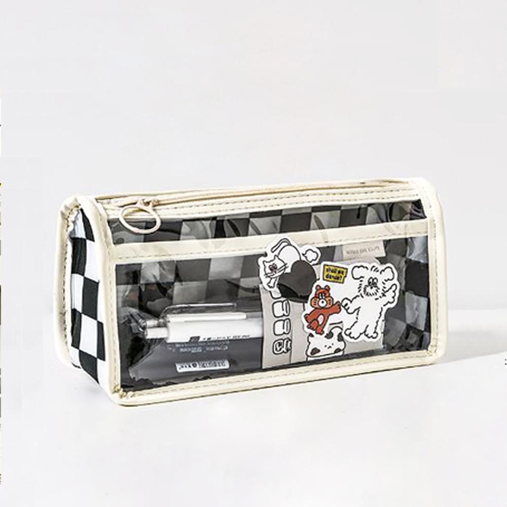 체커보드 클리어 투명 포켓 펜 케이스 필통 파우치