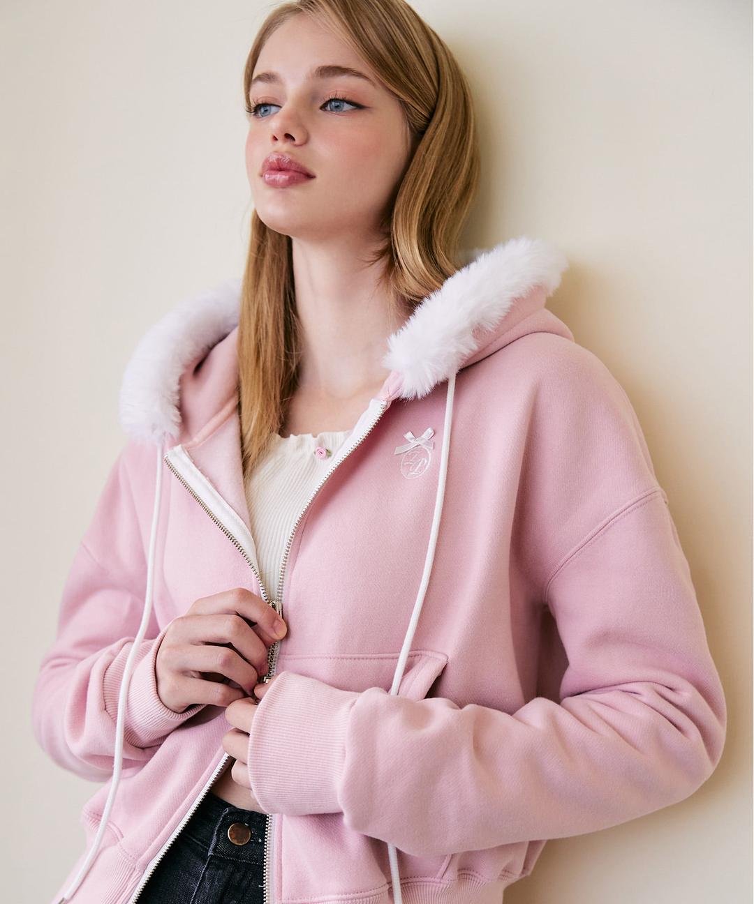 예약배송 11월14일_루시 기모 퍼 후드 집업 [PINK]