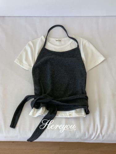 유리에 * 블랙 제외 당일 * [here you] 블러리 홀터 랩 뷔스티에 - 3color (홀터나시/랩나시/레이어드룩/앙고라/겨울뷔스티에/하객룩/끈나시)