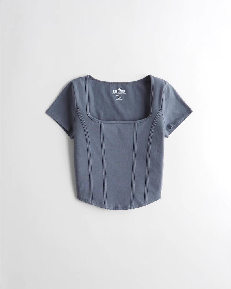 Seamed Curved-Hem T-Shirt