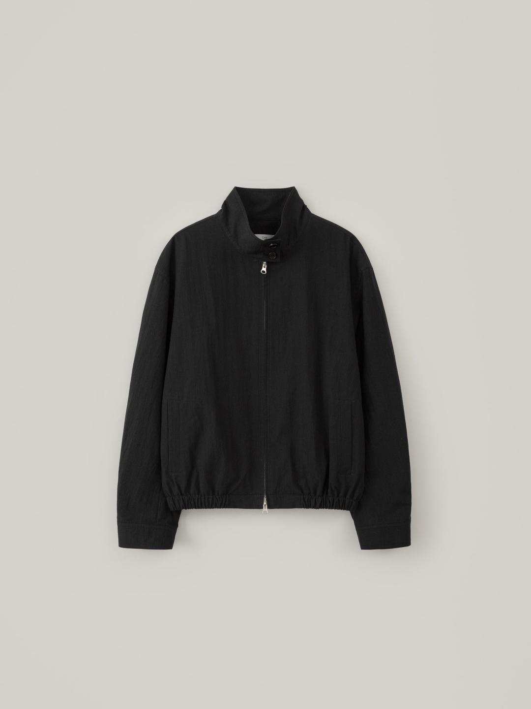 High Neck Cotton Blouson - Black