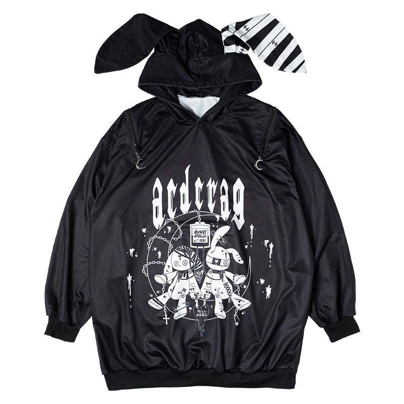 Moon Bunny Dolls Hoodie - BLACK / FREE