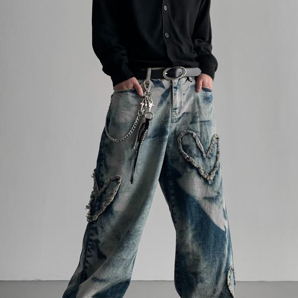 하트 자수 데님 팬츠 (2colors)