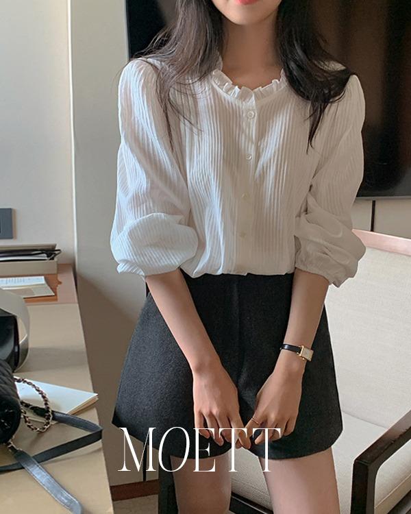 퓨어다 [2천장돌파][러블리/레이어드룩][MOETT] ST 자가드 프릴 블라우스