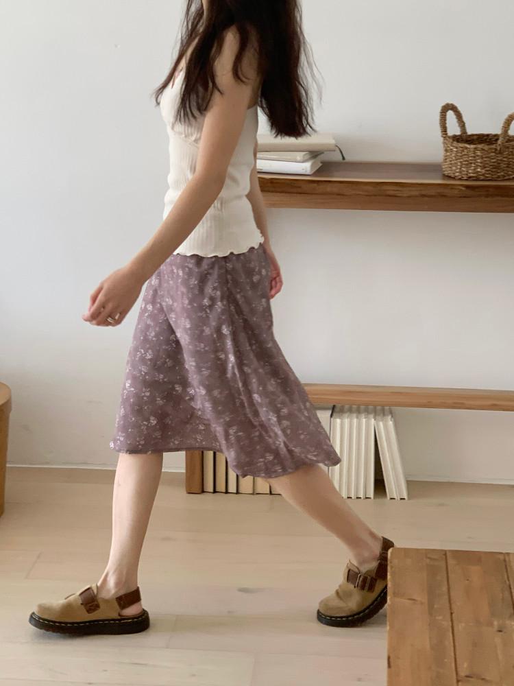 보니 플라워 패턴 미디 스커트 3color