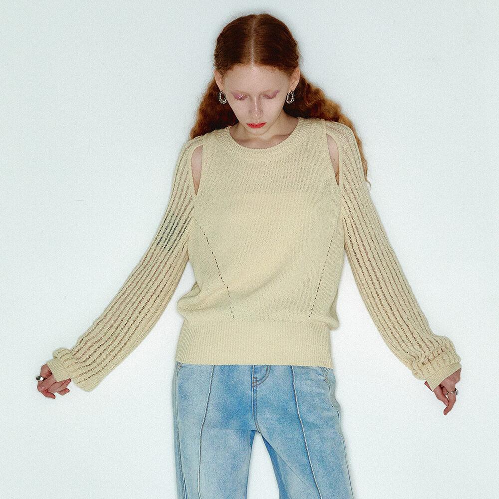 컷 아웃 텍스쳐 니트 풀오버 CR_K232KSK004