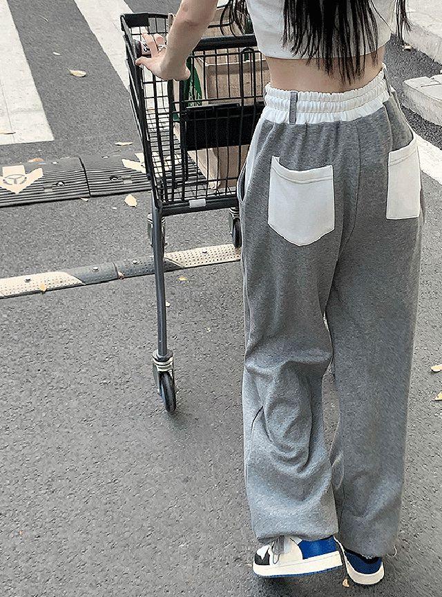 (기모ver)배색 스트링 트레이닝 와이드 팬츠