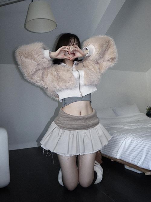 [CLaddA] knit fold skirt, beige