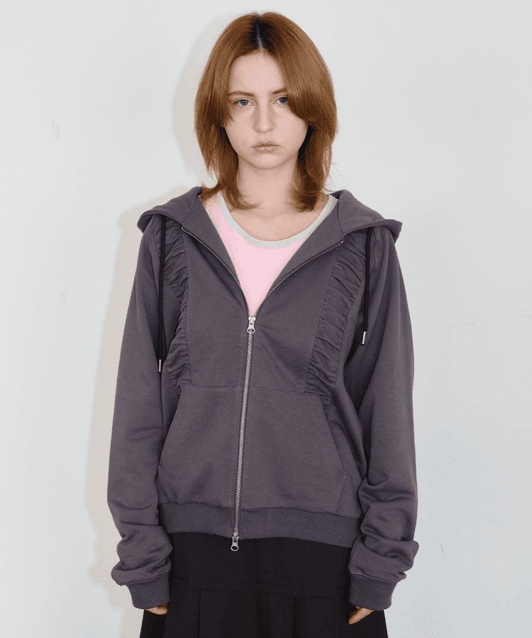 [RANDOMNOISE] Shirring Zip-up Hoodie(Charcoal)