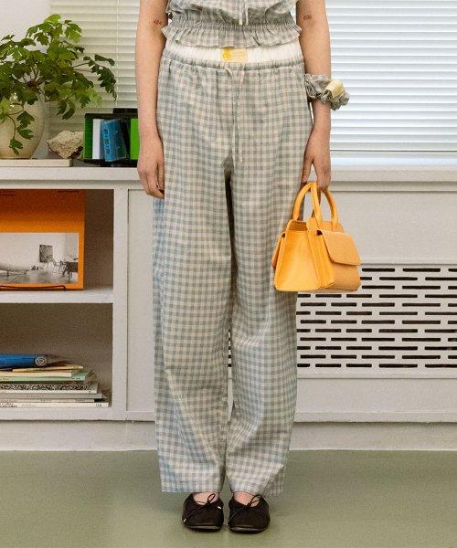체크 밴딩 팬츠_블루그레이