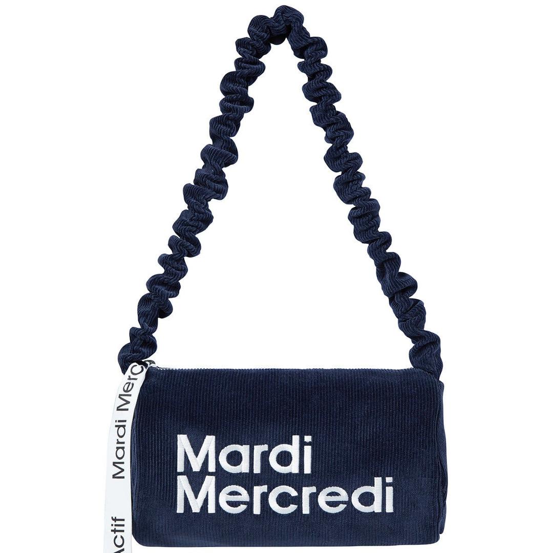 CORDUROY SHOULDER BAG CYLINDER_NAVY IVORY