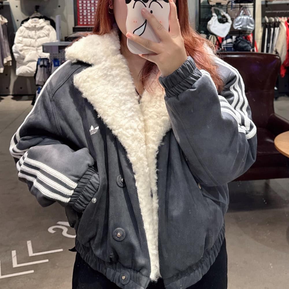 아디다스 오리지널스 우먼스 패디드 양털 퍼 자켓 다크 그레이