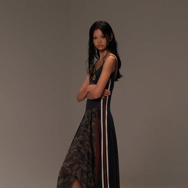 Moromoro Camouflage Mesh Hole Lace Side Breathable Dress