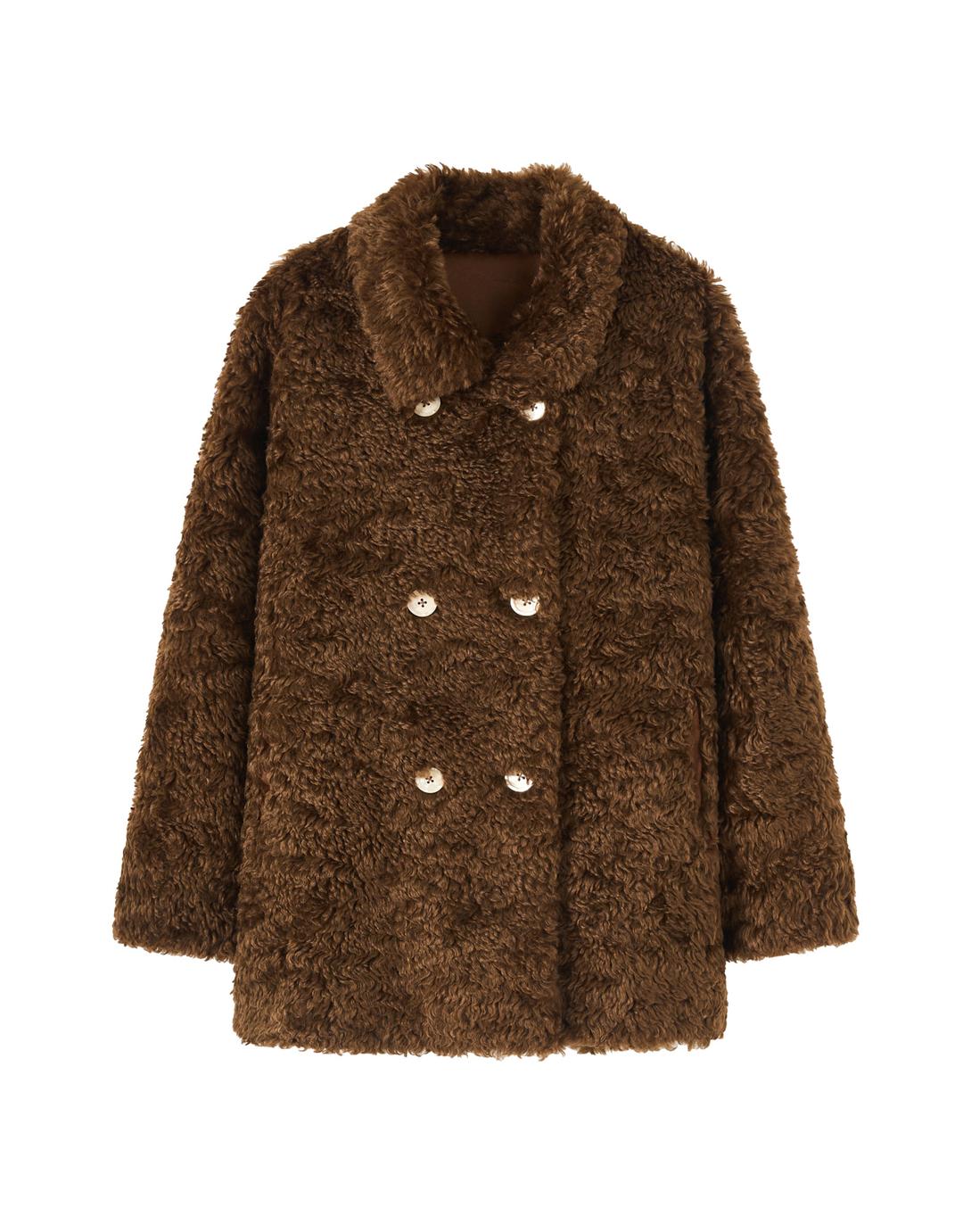 Melissa Teddy Bear Double Button Fur Shearling Midi coat Brown