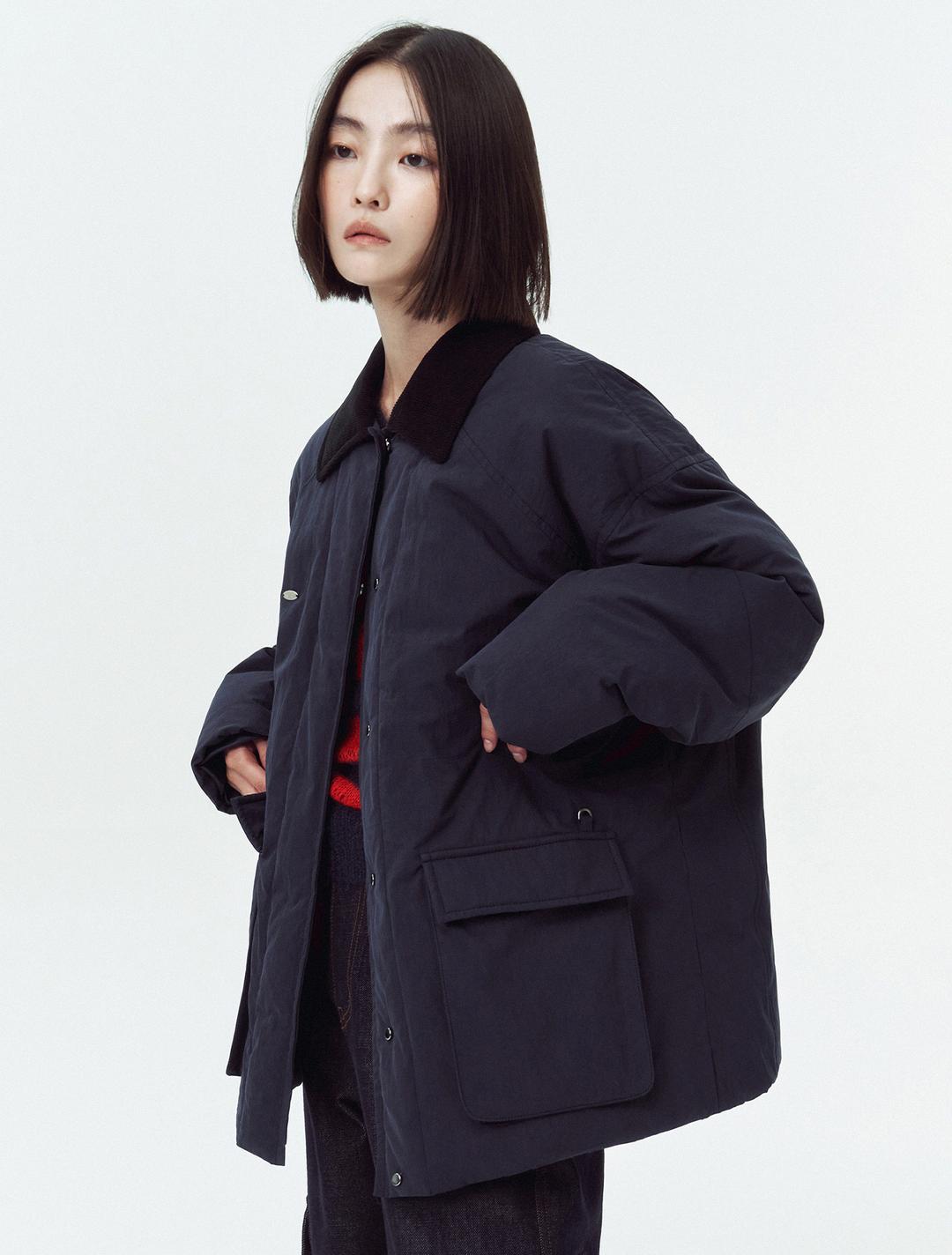 코듀로이 카라 덕 다운 헌팅 재킷 (네이비)