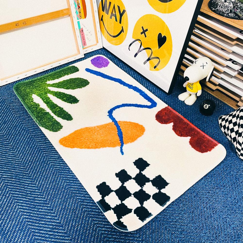 [ 컬러 러그 ] 80X48cm COLOR RUG 미드센추리모던 감성 러그 체커 스트릿 무채색 에잇볼 유니크 소품 욕실 침대 현관 주방 화장실 발 매트 심플 카페 홈데코 인테리어