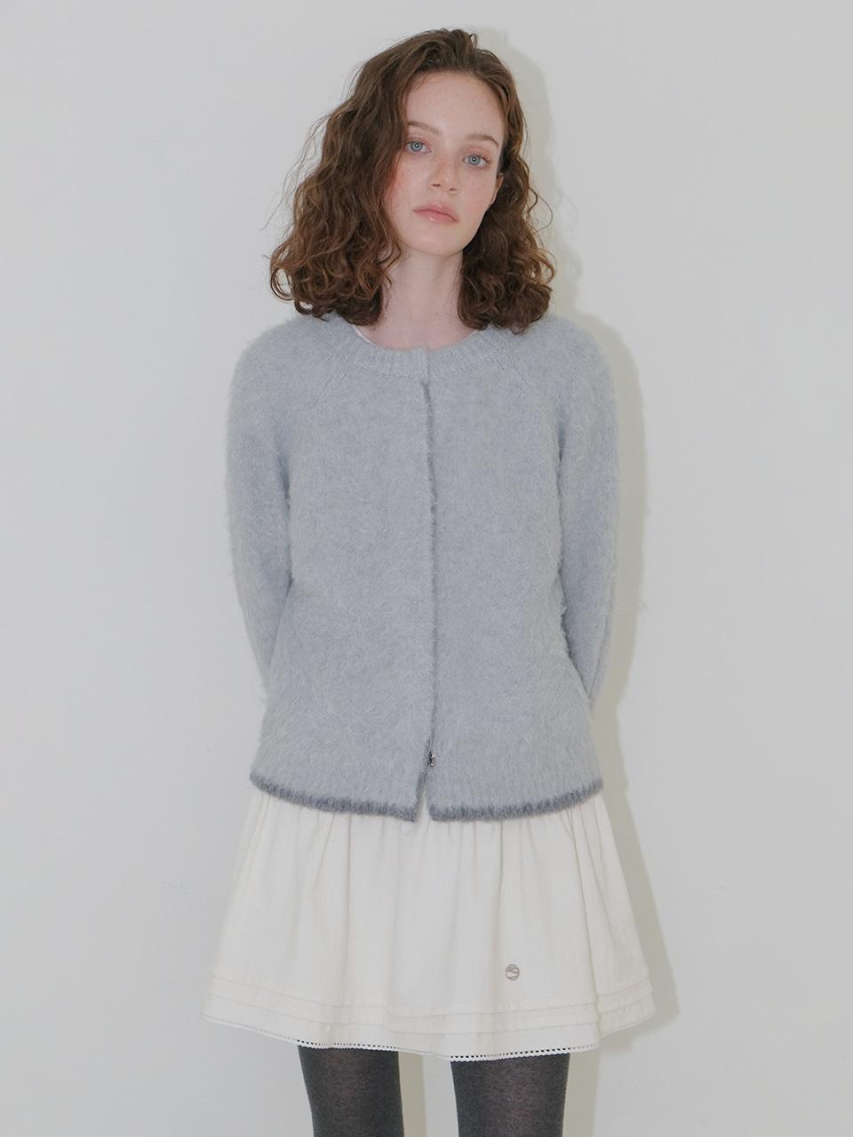 Hairy Yarn Knit Cardigan, Greish Blue