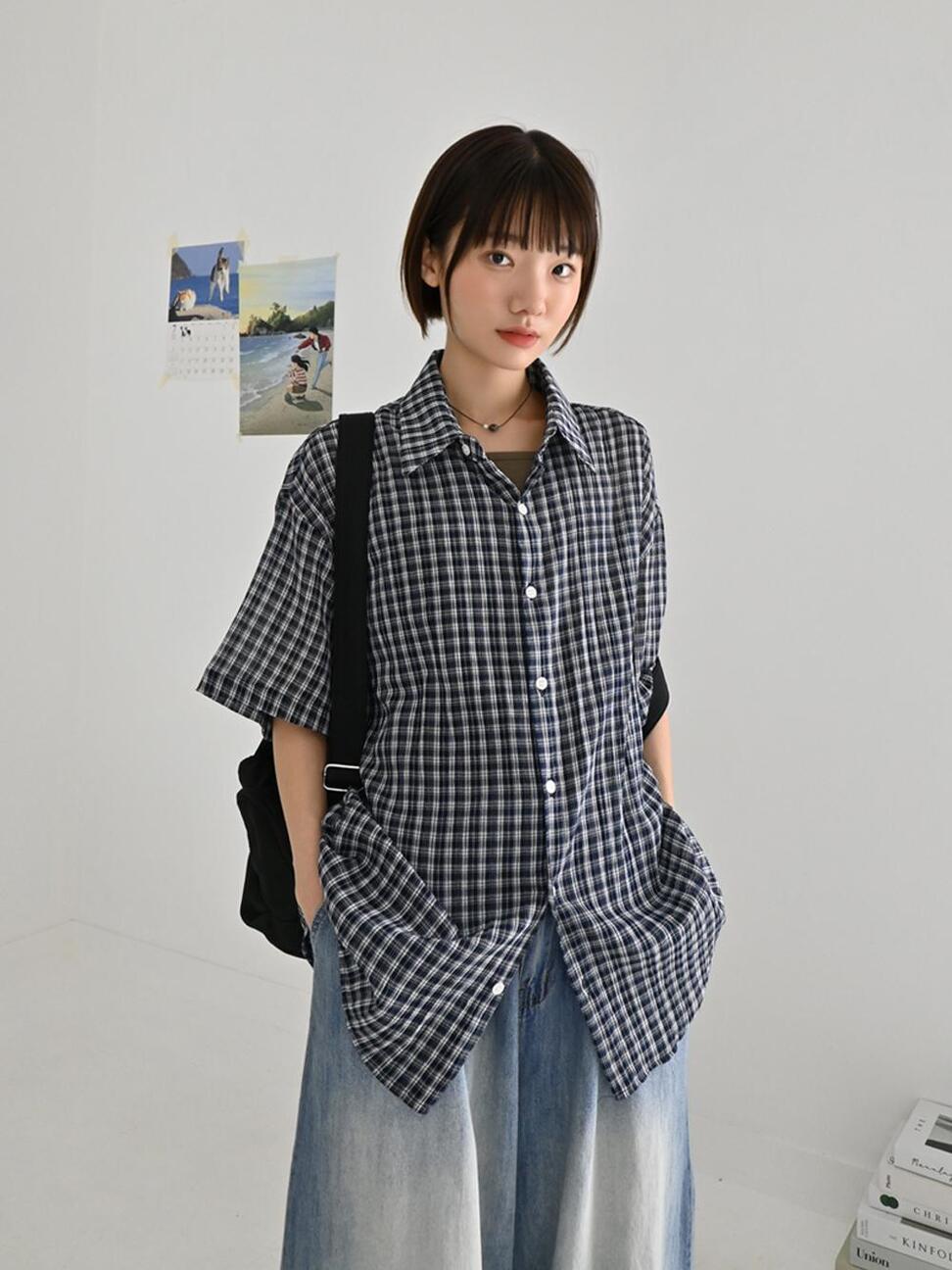 러브앤드팝 (여름)[UNISEX]테토리 체크 반팔셔츠
