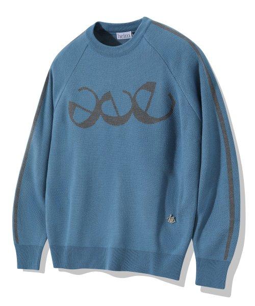 라인 자카드 롤링 E 로고 니트 (블루)