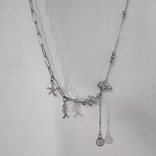 *made* 언발 키치 드롭 목걸이 써지컬스틸 포인트 레이어드