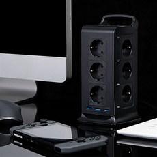 텔로 4000W 타워 멀티탭2 15구 안전 서지 차단 블랙