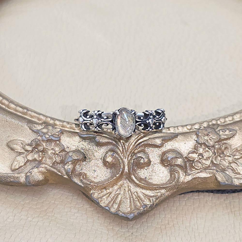 [LBR0077] 실버 앤틱 크로스 오렌지 골드 래브라도라이트 원석반지 925