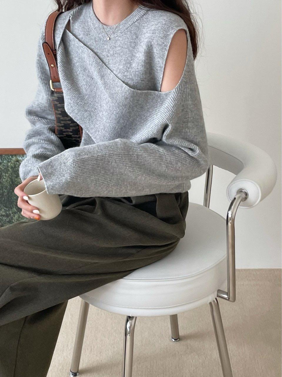 (당일발송) 피터 숄더 트임 울니트 (블랙,그레이,오트밀)