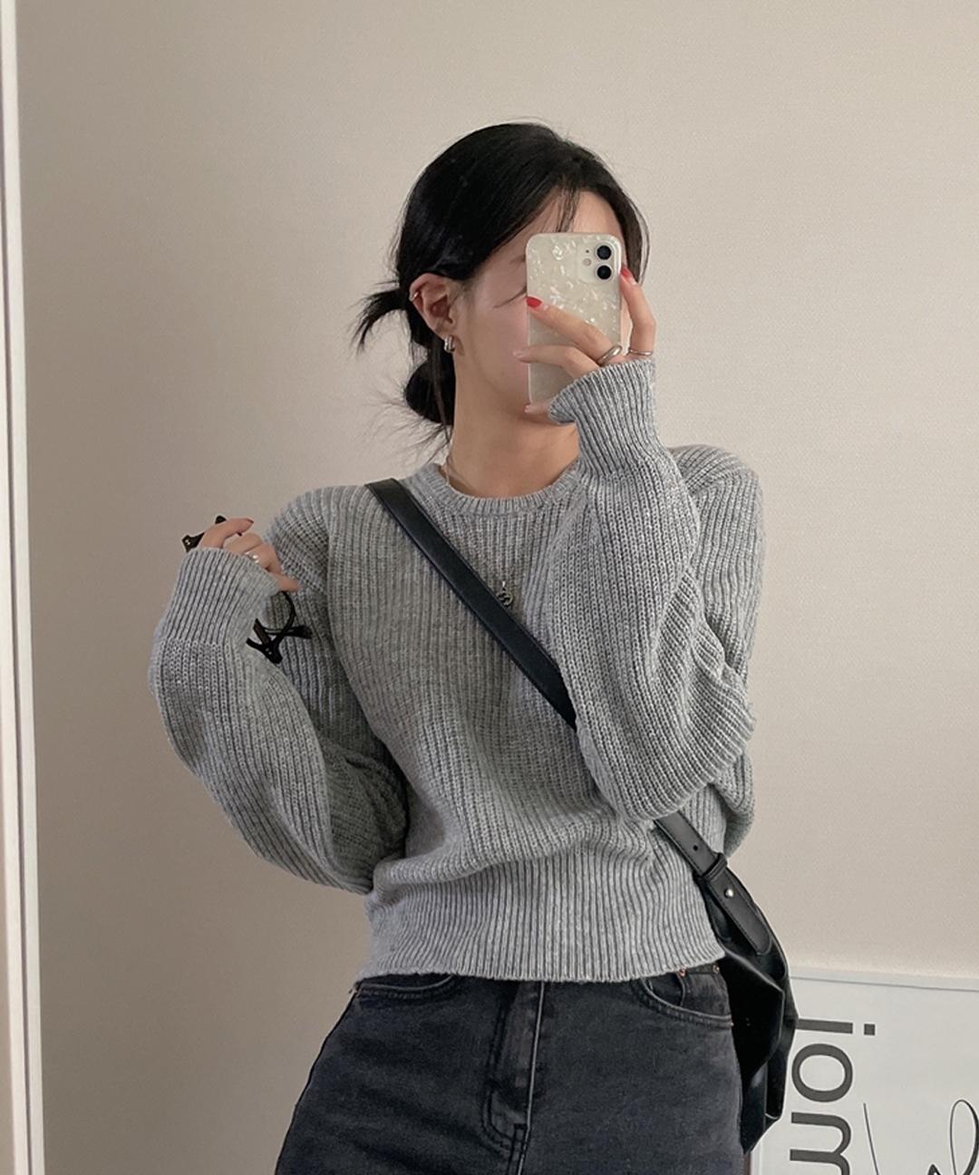 몽그라미 [폭닥폭닥/12color] 포근 아방핏 짜임 데일리 라운드 니트