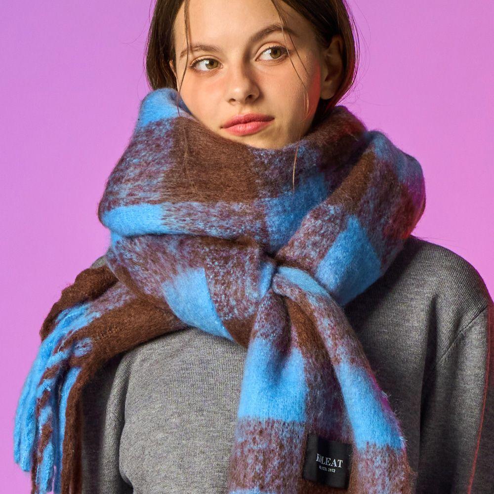 [남녀공용] 겨울 히트양면 보온 체크 목도리 [블루]