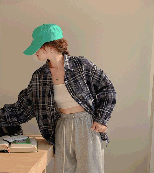 오버핏 체크 남방