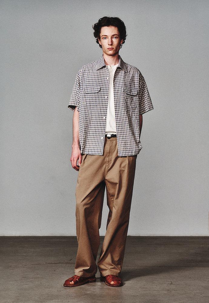 Open Collar Check Half Shirt_Blue