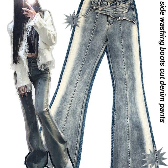 Y2K 사이드 워싱 부츠컷 데님 팬츠
