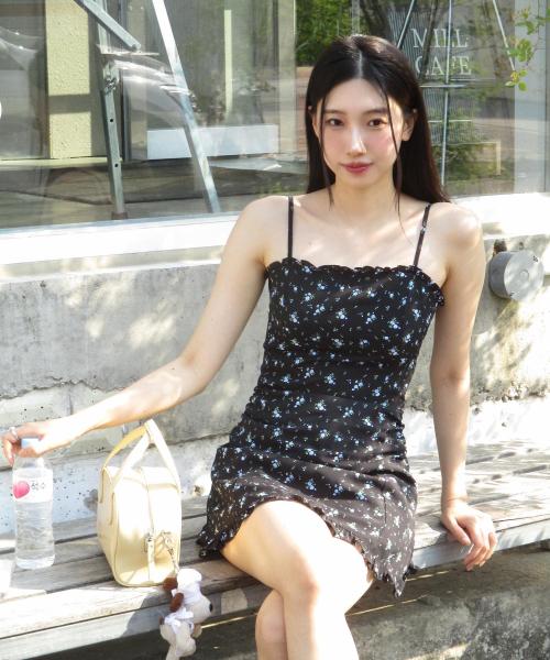 C FLOWER FRILL SLEEVELESS MINI DRESS_BLACK