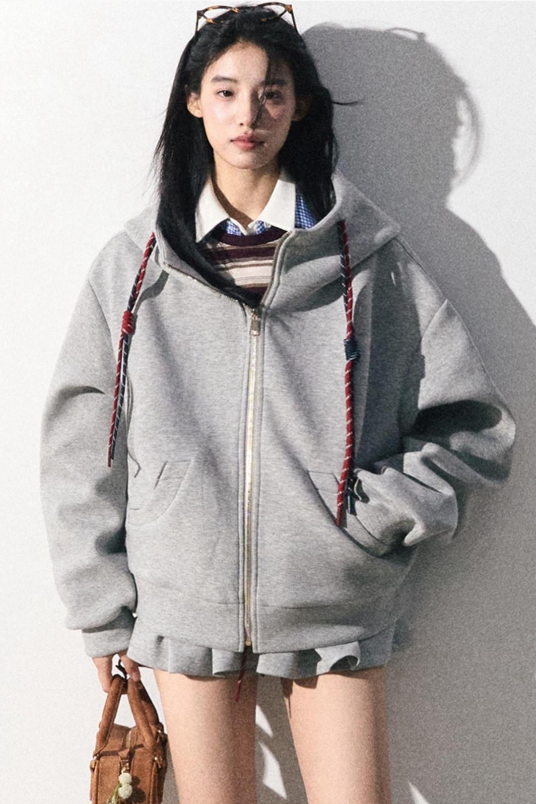 패셔너블 미우 야구 스커트 세트업  - 연한 회색 - 탑 / S