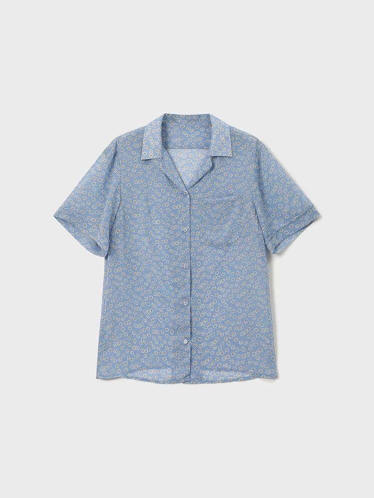 Liz Short Sleeve Shirt [Blue Egg Flower]
