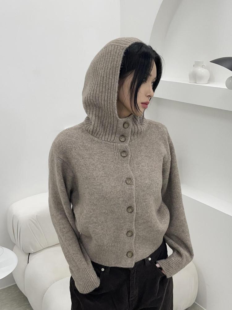 데일리 버튼 후드 니트 가디건