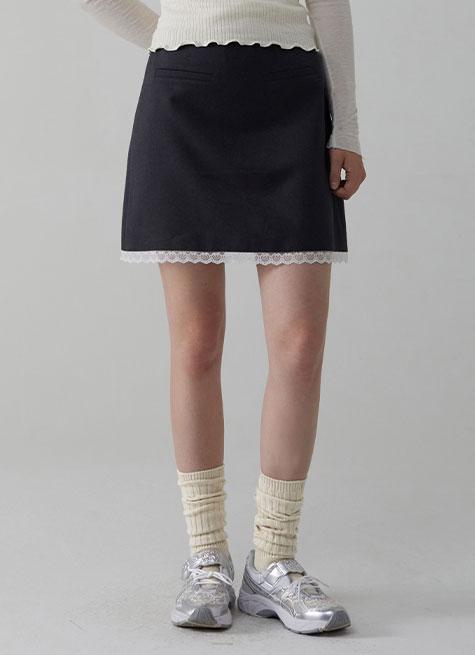 [예약배송 9/1]  Lace A Line Mini Skirt_Charcoal