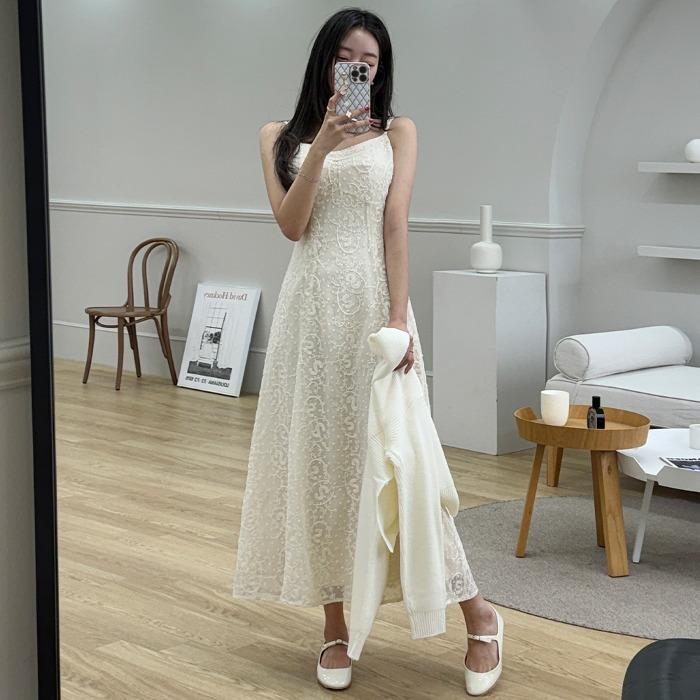 엔비 레이스 나시 롱 원피스