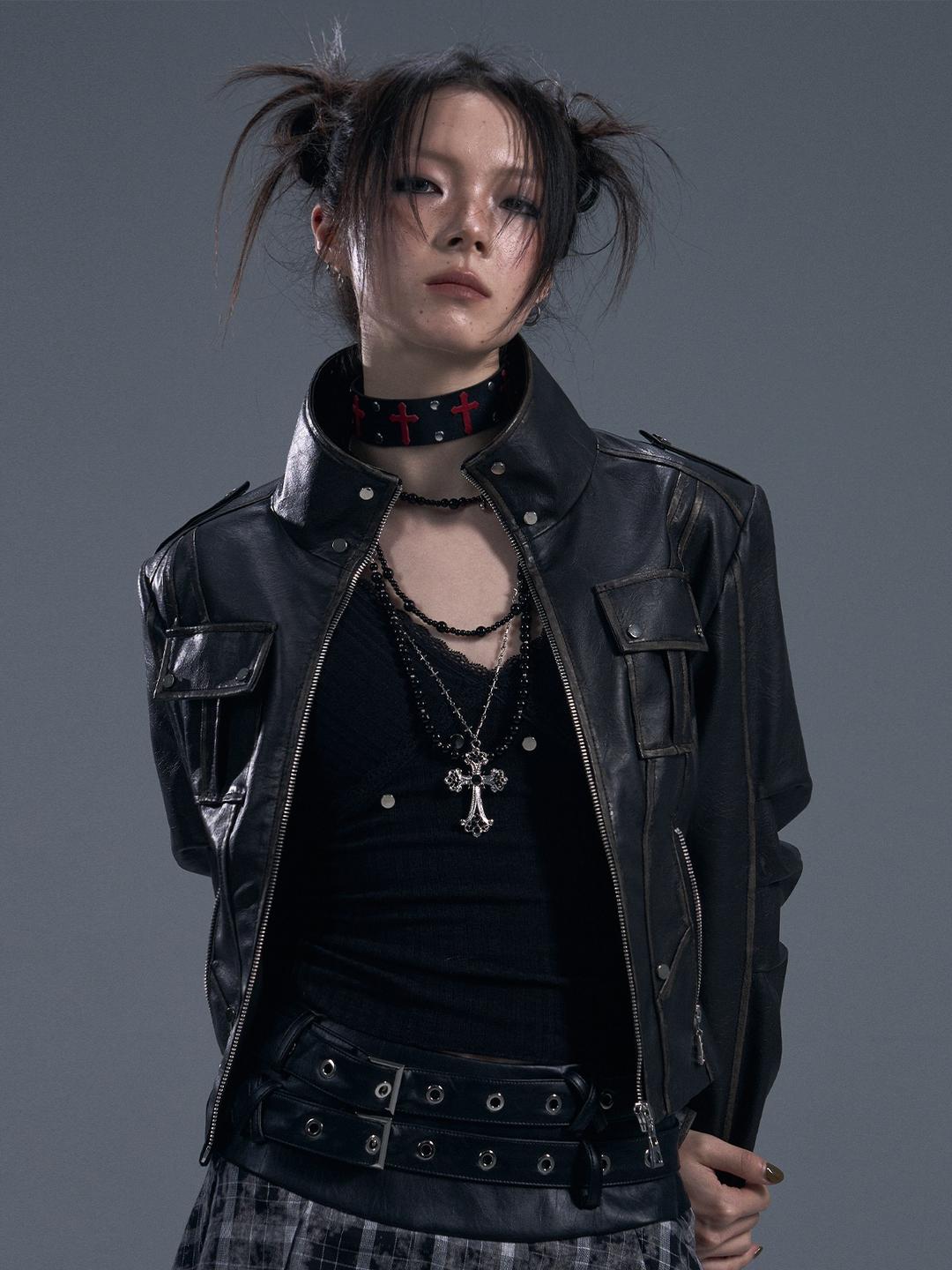 Lost Back Garden Short motorcycle leather jacket