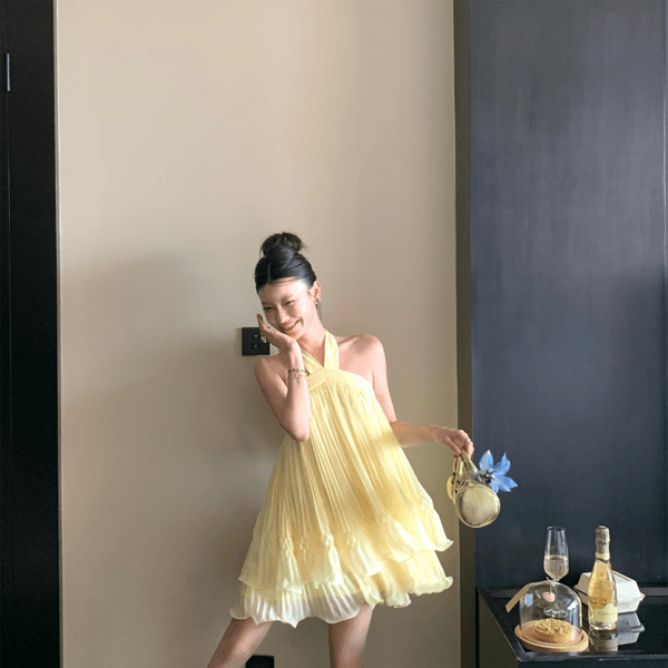 LIN Dreamy Halter Neck Chiffon Multi-layered Slip Dress