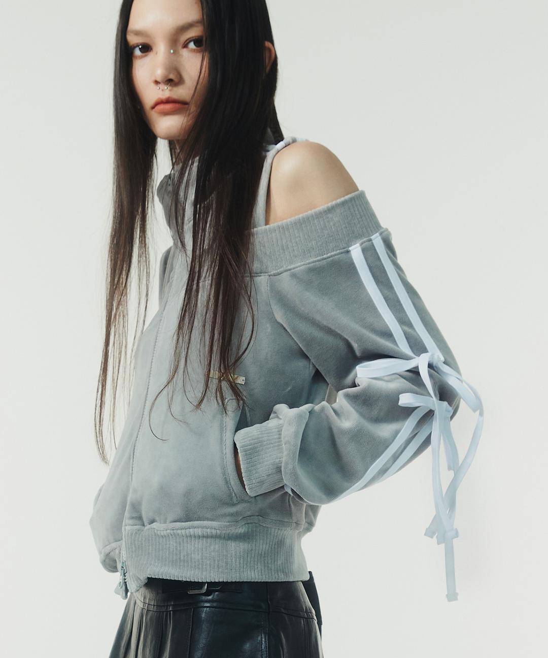 11/13 예약배송 Velour Ribbon Track Top (GREY)