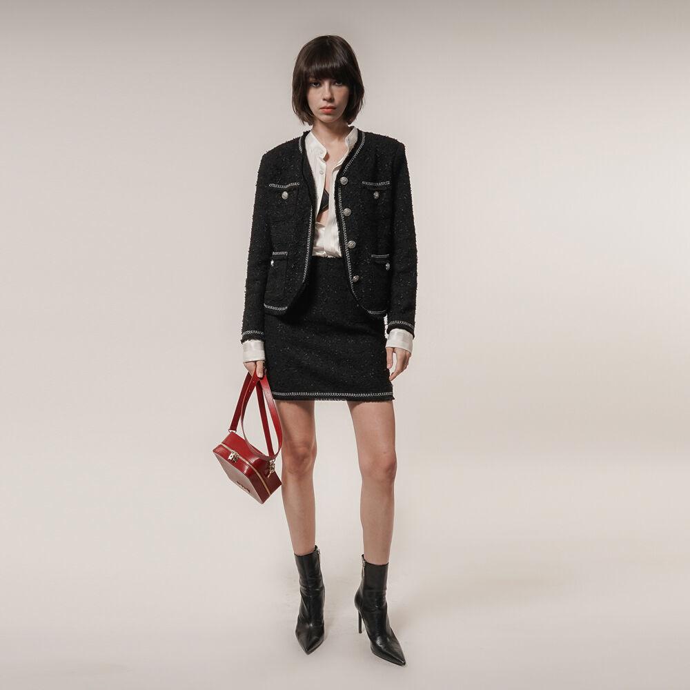 체인 프린지 트위드 미니 스커트(Black)_UWS-FS19