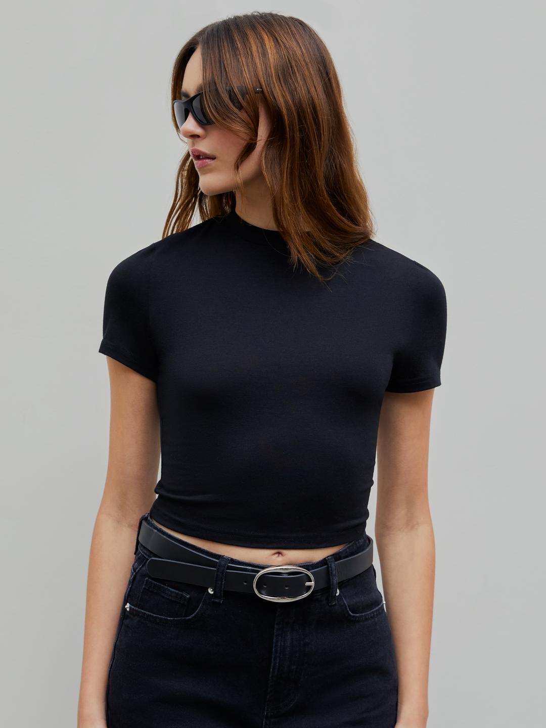 솔리드 반팔 크롭티