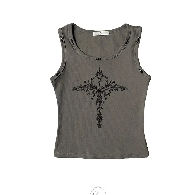 antique printing stud slim sleeveless / 앤틱 프린팅 스터드 슬림 나시