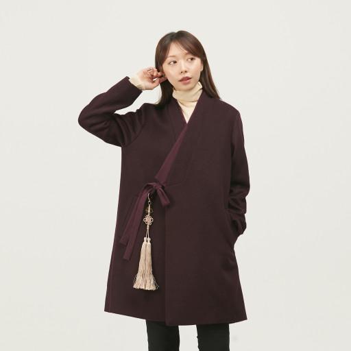 리슬 램스울 오각깃 두루마기 코트 와인 겨울 생활한복