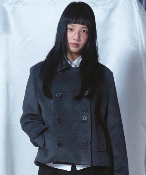 Heart Point Double Button Half Coat Charcoal