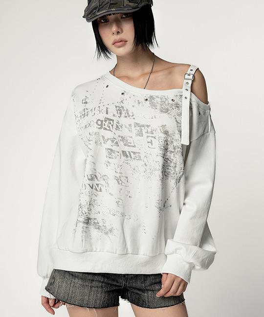 [MADE] 스케듄 아일렛 스트랩 원숄더 레터링 맨투맨 EYELET STRAP ONE-SHOULDER LETTERING SWEATSHIRT